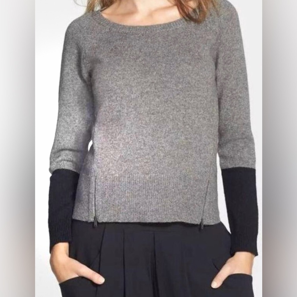 EILEEN FISHER Yak Merino Wool Color Block Zip Detail Sweater Size Small Petite